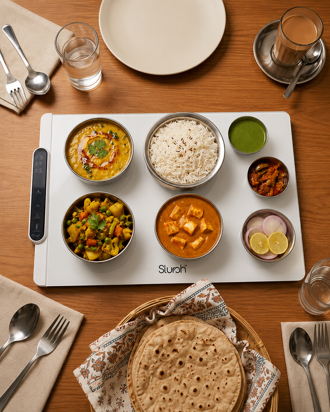 A full home cooked Indian thali served warm